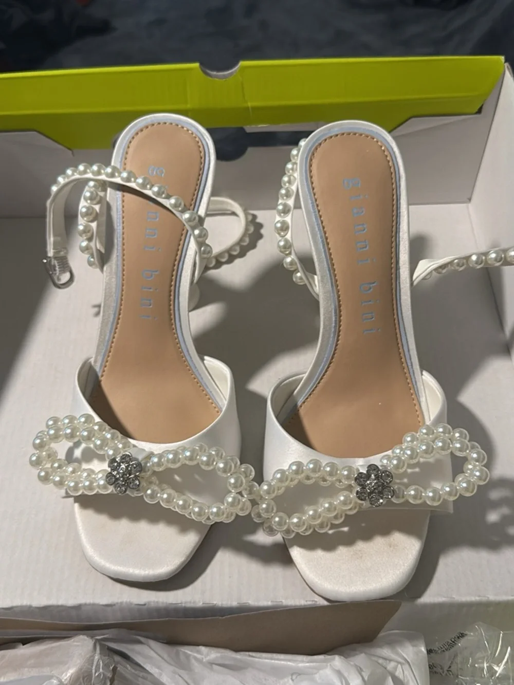 Gianni Bini White Pearl Bow Slingback Heels